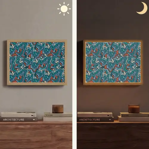 Golven - Retro - Blauw - Patroon Light Box met batterij (Wandlamp) middel 907 -sfeer3