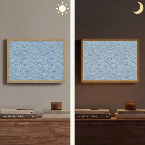 Golven - Ritmisch - Blauw Light Box met batterij (Wandlamp) middel 907 -sfeer3
