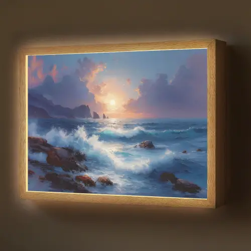 Golven - Zee - Kleurrijk - Rotsen Light Box met batterij (Wandlamp) middel -z3d_website