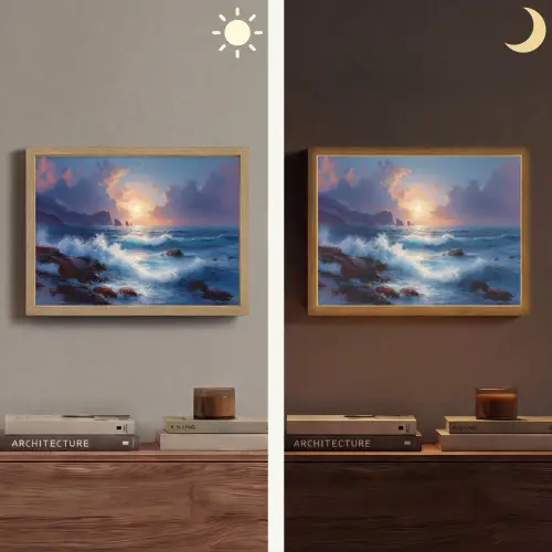 Golven - Zee - Kleurrijk - Rotsen Light Box met batterij (Wandlamp) middel -sfeer3
