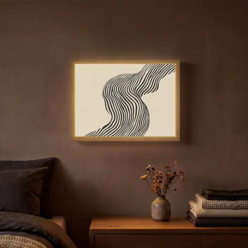 Golvend - Lijnen - Abstract - Silhouet Light Box met batterij (Wandlamp) middel -sfeer4