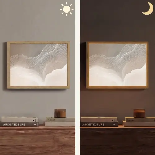 Golvende lijnen - Luchtstromen - Harmonieus Light Box met batterij (Wandlamp) middel -sfeer3