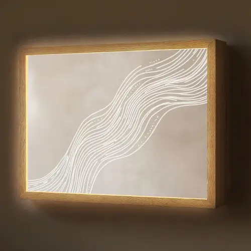 Golvende lijnen - Vloeiend - Zandkleurig Light Box met batterij (Wandlamp) middel -z3d_website