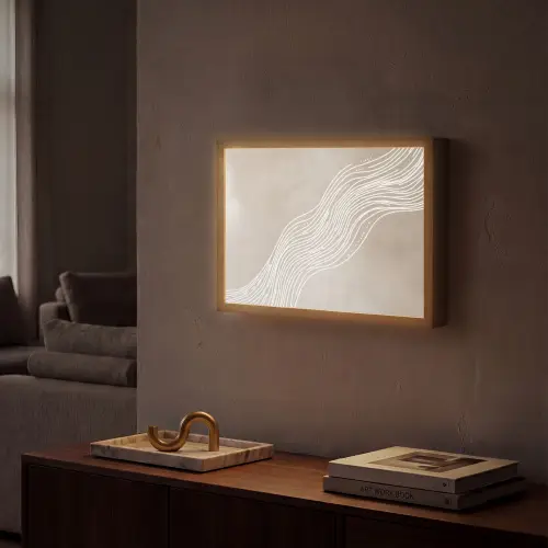 Golvende lijnen - Vloeiend - Zandkleurig Light Box met batterij (Wandlamp) middel -sfeer1