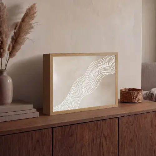 Golvende lijnen - Vloeiend - Zandkleurig Light Box met batterij (Wandlamp) middel -sfeer2