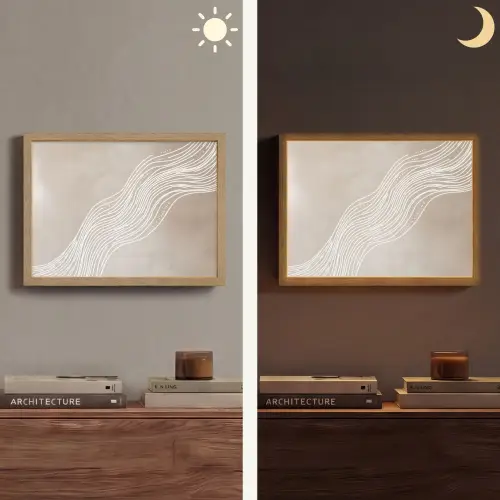 Golvende lijnen - Vloeiend - Zandkleurig Light Box met batterij (Wandlamp) middel -sfeer3