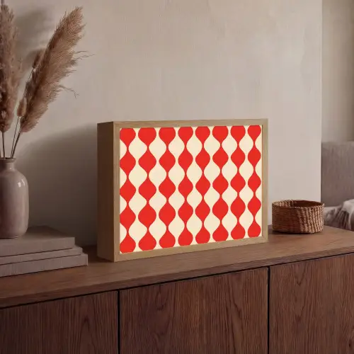 Golvend patroon - Retro - Rood - Beige Light Box met batterij (Wandlamp) middel 907 -sfeer2
