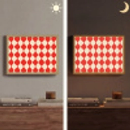 Golvend patroon - Retro - Rood - Beige Light Box met batterij (Wandlamp) middel 907 -sfeer3
