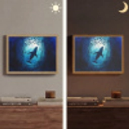 Walvis - Vissen - Donkerblauw Light Box met batterij (Wandlamp) middel -sfeer3