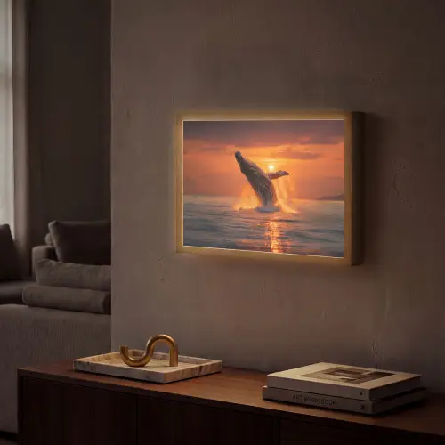 Walvis - Zon - Zee Light Box met batterij (Wandlamp) middel -sfeer1