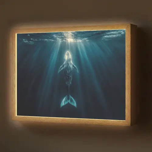 Walvis - Water - Zonnestralen - Blauw Light Box met batterij (Wandlamp) middel -z3d_website