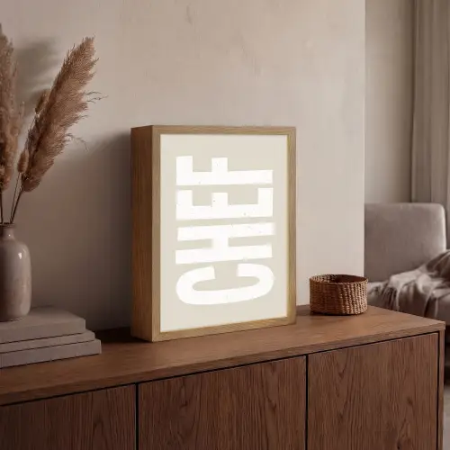 Wit - Chef - Decoratie - Japandi Light Box met batterij (Wandlamp) middel -sfeer2