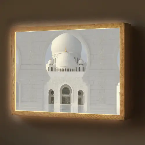 Witte koepel - Gouden Details - Moskee Light Box met batterij (Wandlamp) middel -z3d_website