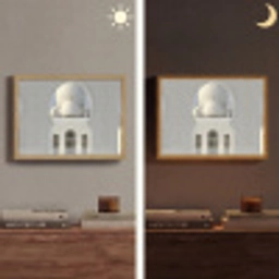 Witte koepel - Gouden Details - Moskee Light Box met batterij (Wandlamp) middel -sfeer3