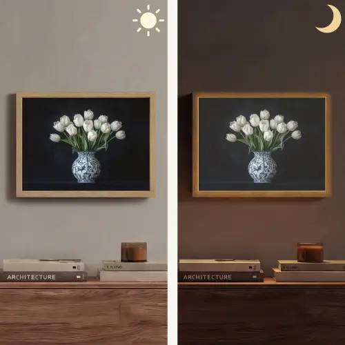 Wit - Bloemen - Tulpen - Vaas Light Box met batterij (Wandlamp) middel -sfeer3