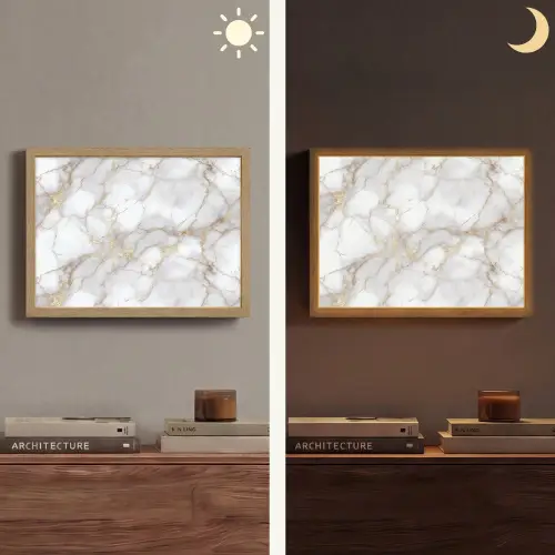 Wit - Goud - Marmer - Grijs Light Box met batterij (Wandlamp) middel 907 -sfeer3