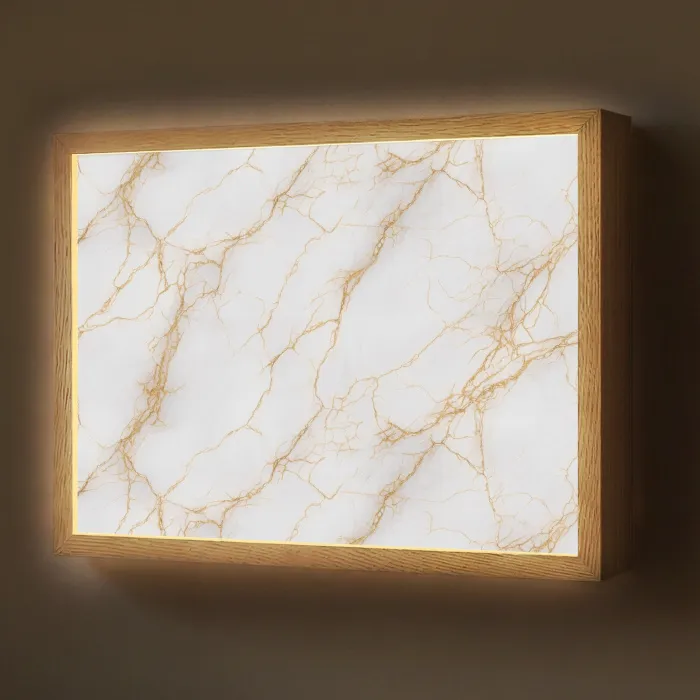 Wit - Goud - Marmer - Aders Light Box met batterij (Wandlamp) middel 907 -z3d_website