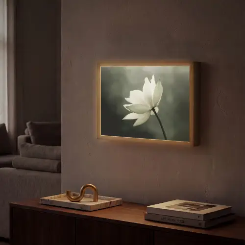 Wit - Lotus - Donker - Bloem Light Box met batterij (Wandlamp) middel -sfeer1