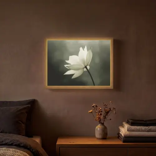 Wit - Lotus - Donker - Bloem Light Box met batterij (Wandlamp) middel -sfeer4