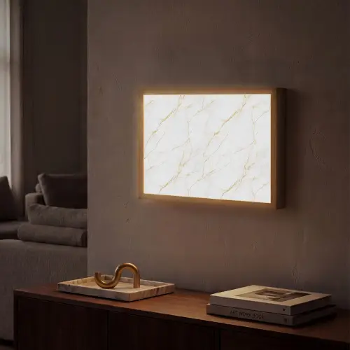 Wit - Marmer - Goud - Luxueus Light Box met batterij (Wandlamp) middel 907 -sfeer1