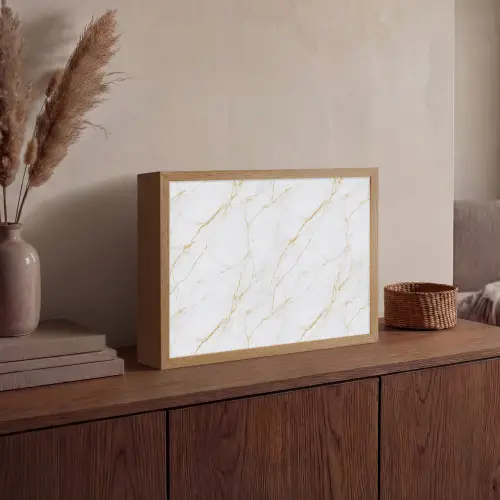 Wit - Marmer - Goud - Luxueus Light Box met batterij (Wandlamp) middel 907 -sfeer2