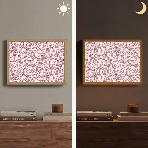 Kronkelende lijn - Magenta - Crème Light Box met batterij (Wandlamp) middel 907 -sfeer3