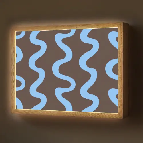 Kronkelende lijnen - Blauw - Bruin - Minimalistisch Light Box met batterij (Wandlamp) middel 907 -z3d_website