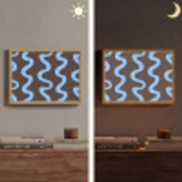 Kronkelende lijnen - Blauw - Bruin - Minimalistisch Light Box met batterij (Wandlamp) middel 907 -sfeer3