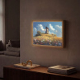 Windmolen - Heuvel - Bloemen - Kleurrijk Light Box met batterij (Wandlamp) middel -sfeer1