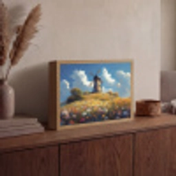 Windmolen - Heuvel - Bloemen - Kleurrijk Light Box met batterij (Wandlamp) middel -sfeer2