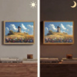 Windmolen - Heuvel - Bloemen - Kleurrijk Light Box met batterij (Wandlamp) middel -sfeer3