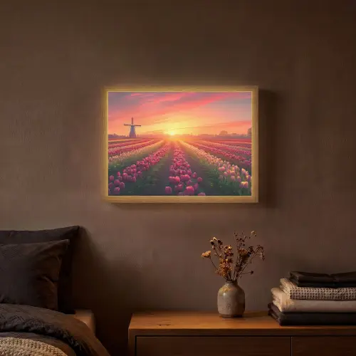 Windmolen - Zonsondergang - Landschap Light Box met batterij (Wandlamp) middel -sfeer4