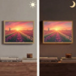 Windmolen - Zonsondergang - Landschap Light Box met batterij (Wandlamp) middel -sfeer3