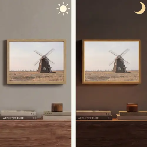 Windmolens - Landschap - Veld Light Box met batterij (Wandlamp) middel -sfeer3