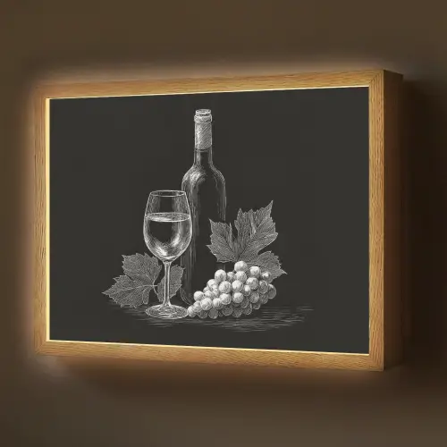 Wijnfles - Glas - Druiven - Bladeren Light Box met batterij (Wandlamp) middel -z3d_website