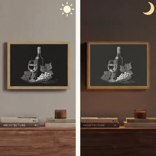 Wijnfles - Glas - Druiven - Bladeren Light Box met batterij (Wandlamp) middel -sfeer3