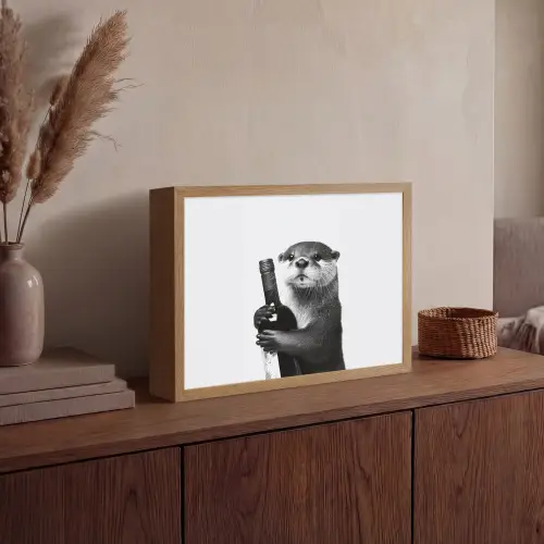 Wijnfles - Otter - Zwart Light Box met batterij (Wandlamp) middel -sfeer2