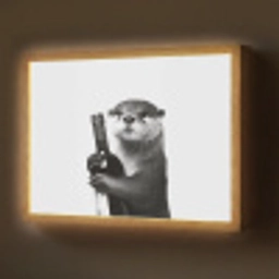 Wijnfles - Otter - Zwart Light Box met batterij (Wandlamp) middel -z3d_website