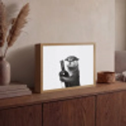 Wijnfles - Otter - Zwart Light Box met batterij (Wandlamp) middel -sfeer2