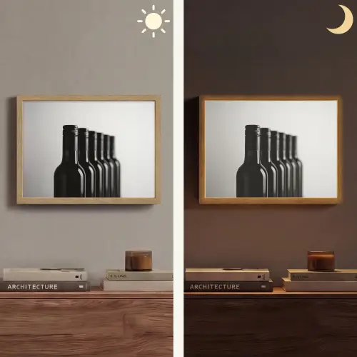 Wijnflessen - Zwart - Minimalistisch Light Box met batterij (Wandlamp) middel -sfeer3