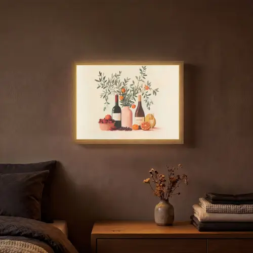 Wijnflessen - Takken - Sinaasappels Light Box met batterij (Wandlamp) middel -sfeer4