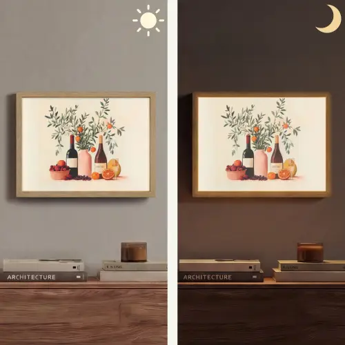 Wijnflessen - Takken - Sinaasappels Light Box met batterij (Wandlamp) middel -sfeer3