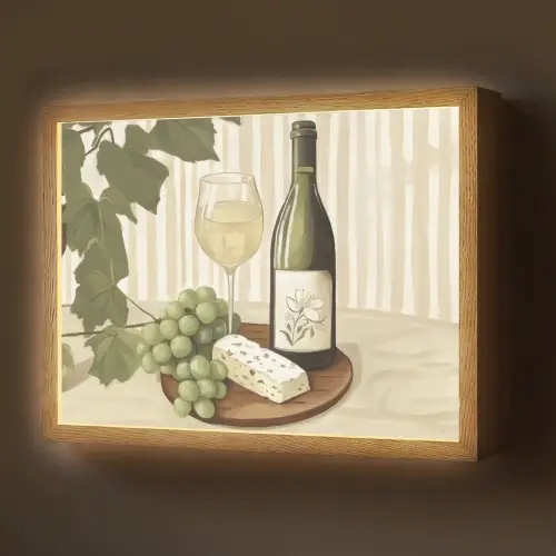 Wijn - Druiven - Kaas - Bladeren Light Box met batterij (Wandlamp) middel -z3d_website