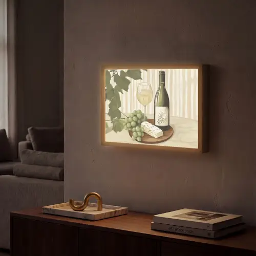 Wijn - Druiven - Kaas - Bladeren Light Box met batterij (Wandlamp) middel -sfeer1