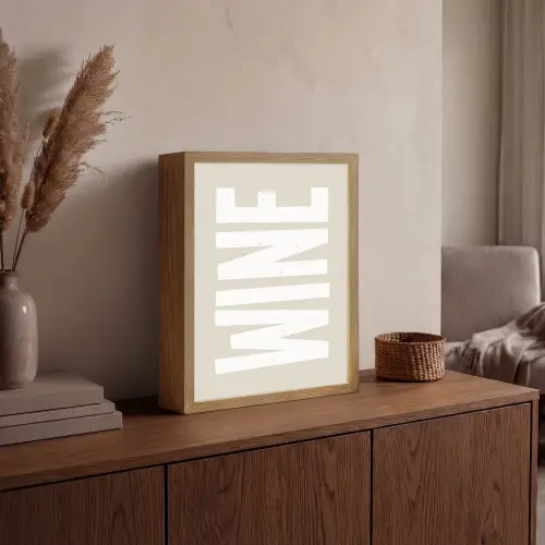 Wine - Japandi - Vintage - Wit Light Box met batterij (Wandlamp) middel -sfeer2