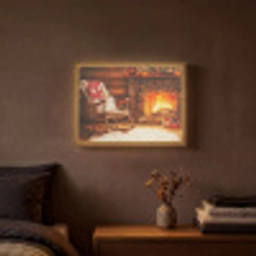 Winter - Kerst - Huis - Openhaard Light Box met batterij (Wandlamp) middel -sfeer4