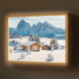 Winter - Huisje - Bergen - Uitzicht - Sneeuw Light Box met batterij (Wandlamp) middel -z3d_website