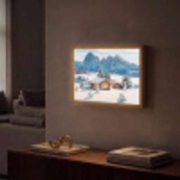 Winter - Huisje - Bergen - Uitzicht - Sneeuw Light Box met batterij (Wandlamp) middel -sfeer1