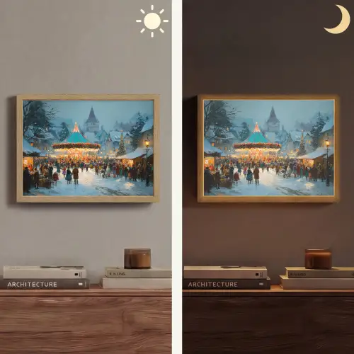 Winterkermis - Dorp - Kleurrijk Light Box met batterij (Wandlamp) middel -sfeer3