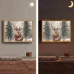 Winter - Bos - Rendier - Donker Light Box met batterij (Wandlamp) middel -sfeer3